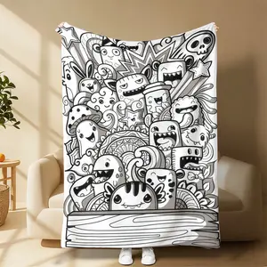 Cute Monster Doodle Throw The Ultimate Blanket for Doodle Art Fans Perfect Gift for Doodle Lovers – Monster Graffiti Blanket for Birthdays & Christmas Fluffy Plush for Lazy Days, Movie Nights & Snuggles Ultra-Soft Plush for Teen Bedroom & Game Room Decor
