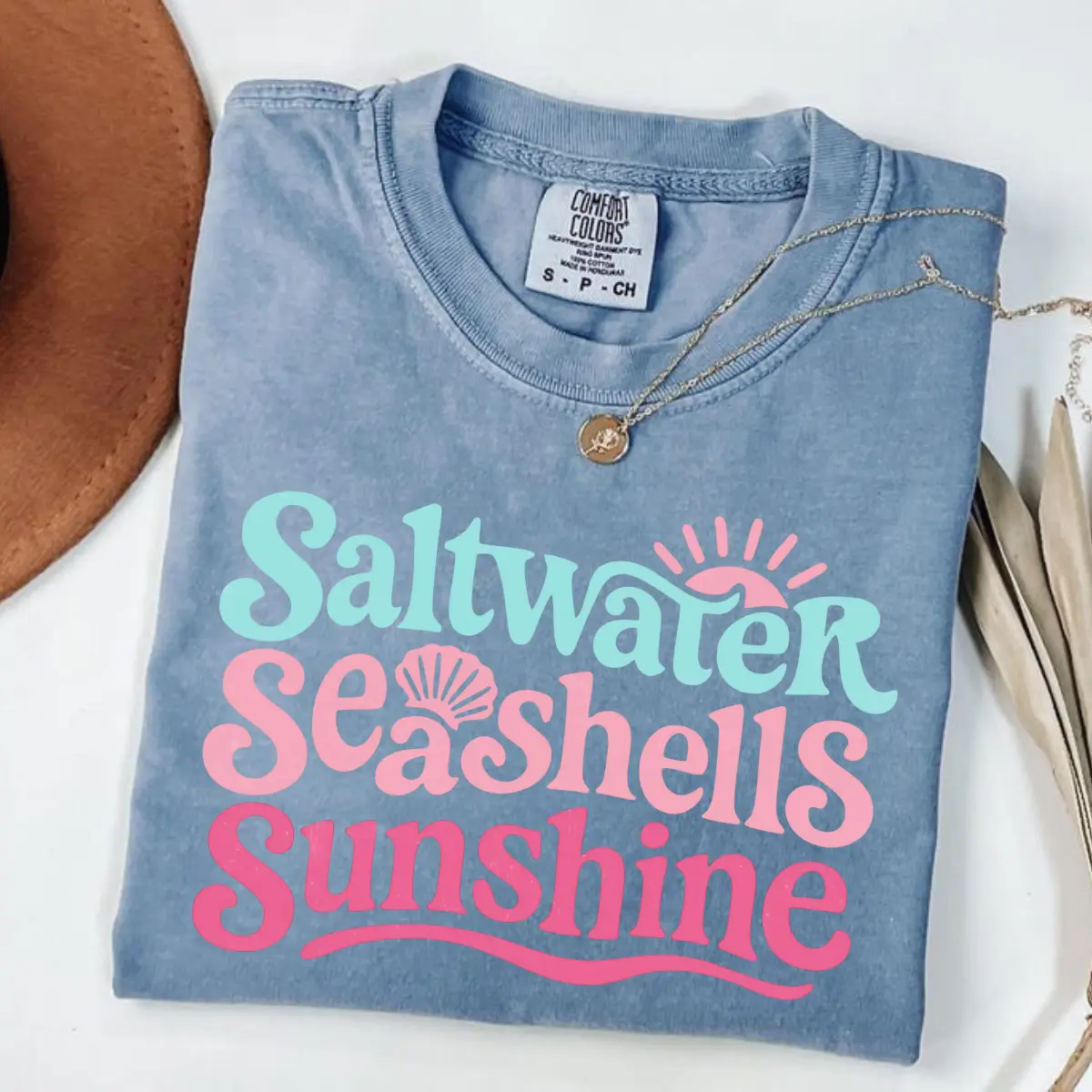 Comfort Colors Summer Seashells Sunshine Tee, Beach Vacation Shirt, Trendy Summer Design, Sublimation Shirt