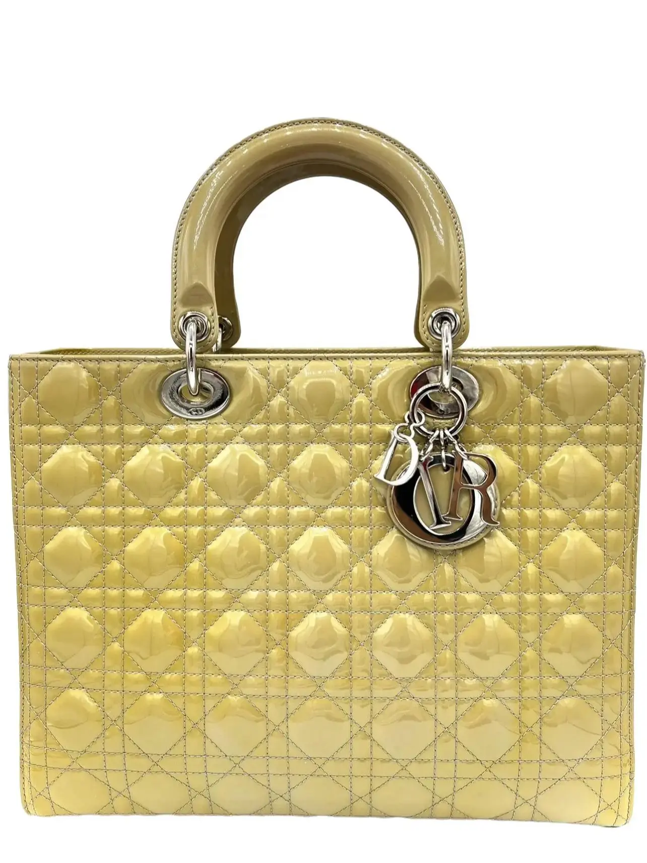 Pre-owned Dior PATENT LEATHER Shoulder Bags LADY BEIGE HANDBAG