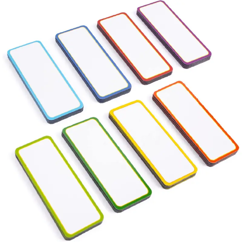 48 Pieces (3.2 x 1.2) - Colored Border Magnetic Dry Erase Labels - Reusable Strips for Classroom Home Office Garage Refrigerator Blank Writable Erasable Cards Name Tags Students Locker Shelf Stickers DIY Fridge Magnet Magnetic Item