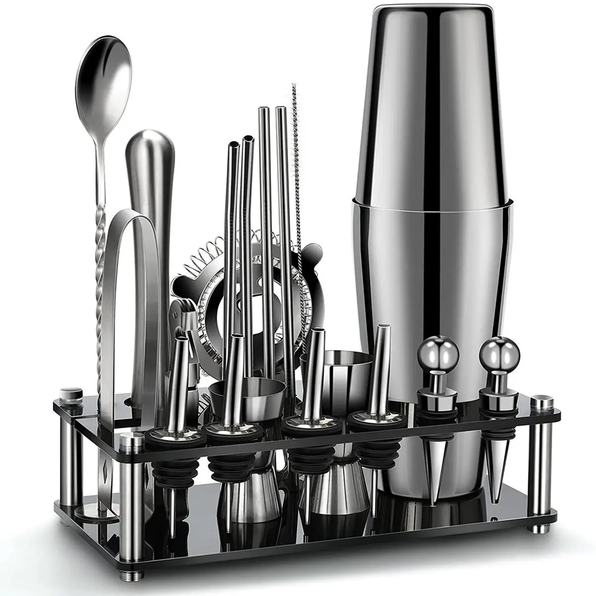 Professional 20-Piece Cocktail Shaker Set, Kitchen Utensils & Gadgets for Home Bar Drinks, Includes Mixer for Martini Preparation, Bartender Tool