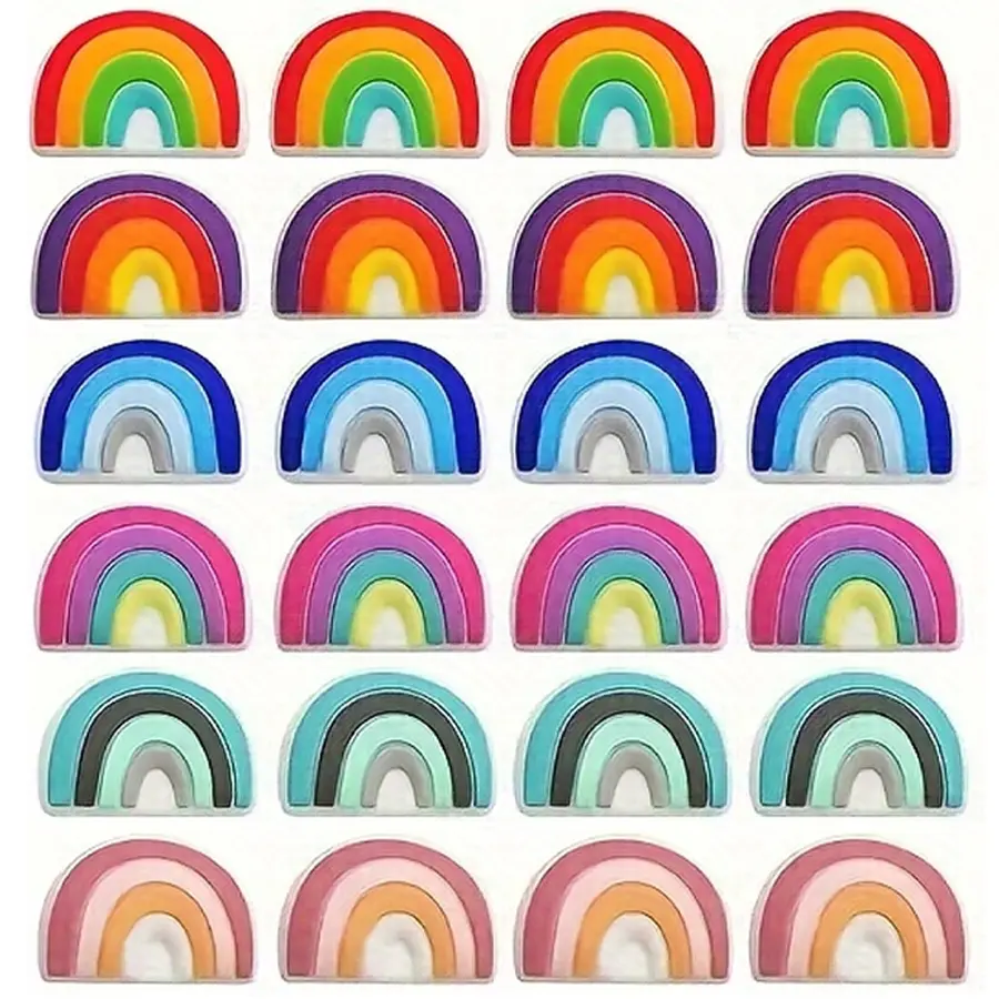 24 pieces of rainbow silicone beads in various colors, these silicone cartoon decorative beads are suitable for DIY bracelet, necklace and jewelry making.