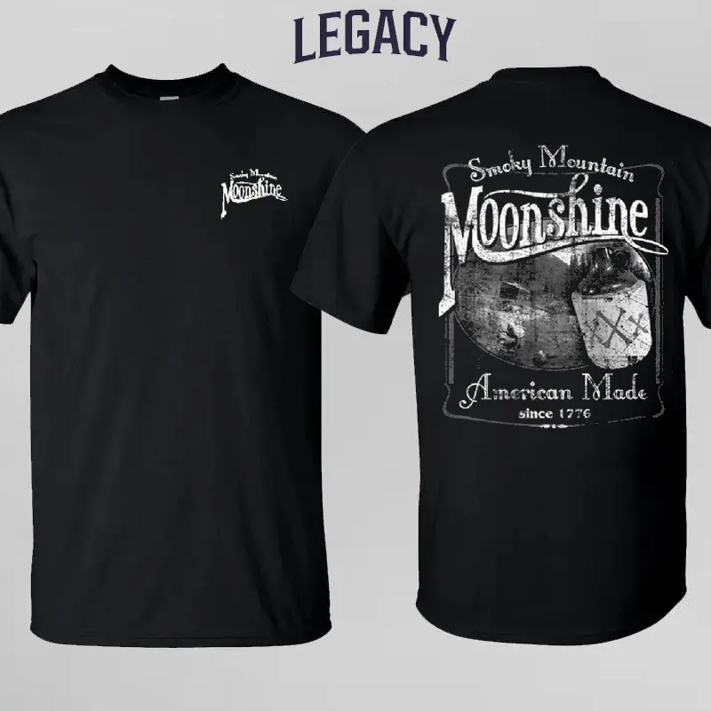 Smoky Mountain Moonshine T-Shirt Tennessee Whiskey Tee Shirt Smoky Mountain Moonshine Vintage T-Shirt Black | American Made Since 1776 Country Tee | Retro Distressed Graphic Shirt | Southern Whiskey Aesthetic Unisex Top