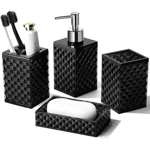 Black Bathroom Accessories Set, 4-Piece Matte Black Bathroom Accessories Set, Suitable for Bathroom Counter Sink, Acrylic Soap Dispenser and Toothbrush Holder Set, Modern Bathroom Decoration
