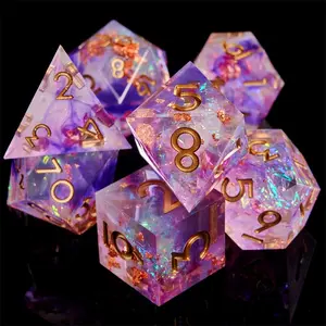 7 Piece Gradient Gold Foil Resin Dice Set, Laser Flash & Numbers, Smooth Edge, D&d Coc Mtg Tabletop Games