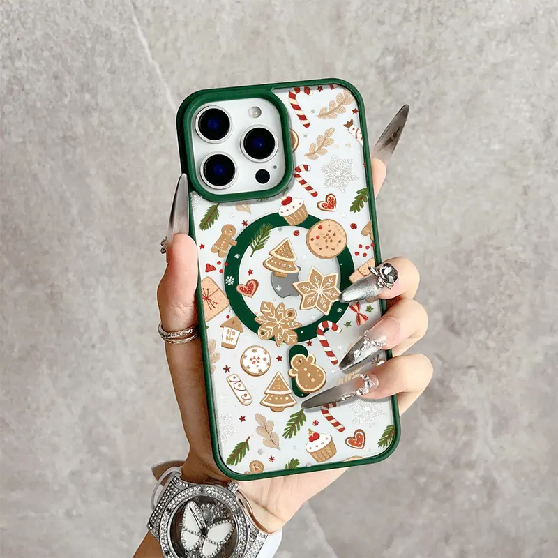 Christmas Gingerbread Man MagSafe Magnetic Snap Case for iPhone 17/16 Pro Max,15 Pro,14,13,12 Mini,11,XR,XS Plus,SE - Shockproof,Slim,Transparent Crystal Wireless Protection Phone Accessory, Accessories