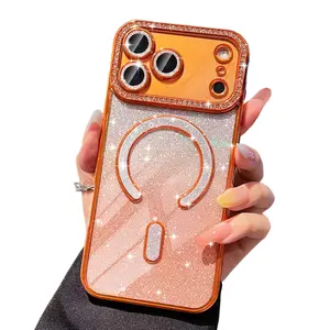 Luxury Gradient Bling Glitter Mobile Phone Casing, MagSafe Ready Clear Magnetic Accessories with Camera Lens Protection for iPhone 17 Pro Max, 16, 15, 14, 13 Devices for Women