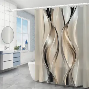 Bathroom Set 4-Piece Striped Pattern, Waterproof Non-Slip Shower Curtain, Bath Mat, Toilet Lid Cover, Gift Idea, Polyester Fabric, Shower Curtain Sets