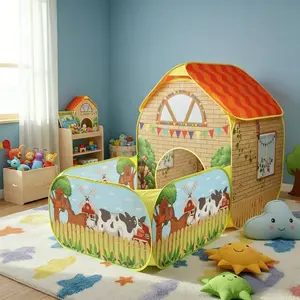 Kids' Garden Farm Villa Tent with Ball Pit | Large Portable Foldable Yellow Playhouse | Pop-Up Castle Tent | Outdoor Party & Beach Toy | Outdoor Play Equipment | Holiday Gift (Birthday/Christmas/Thanksgiving/Halloween) | No Accessories, Lights or Balls