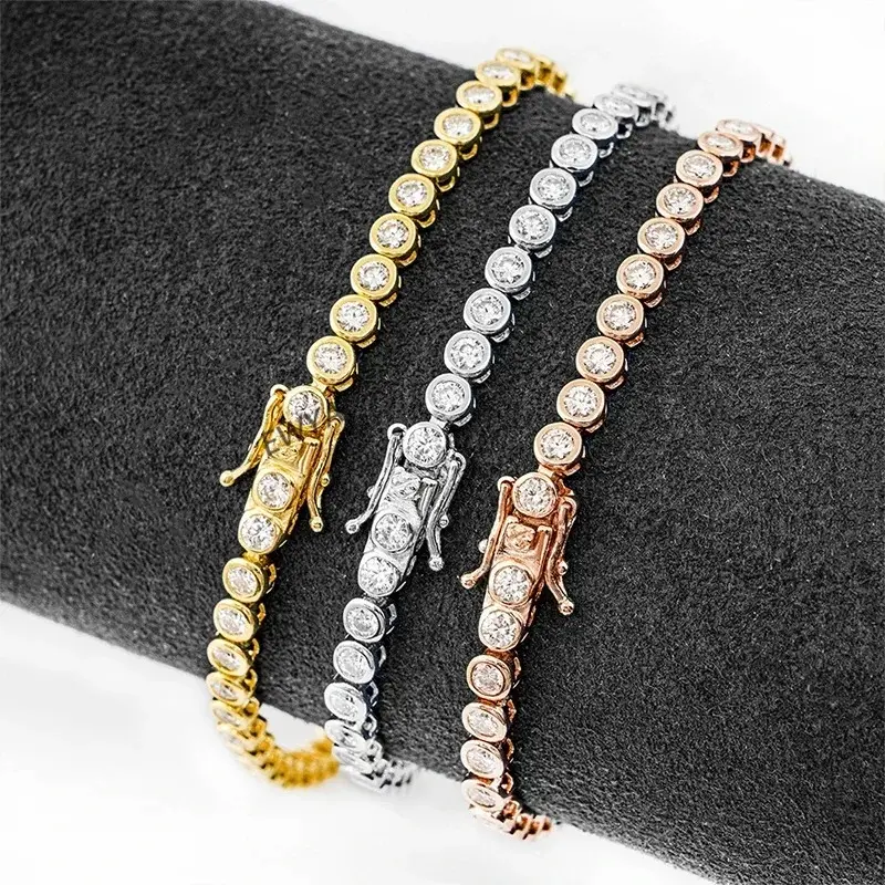 D VVS1 Round Moissanite Tennis Bracelet 3mm4mm5mm 925 Sterling Silver Tennis Stackable Bracelets for Women Men Jewelry