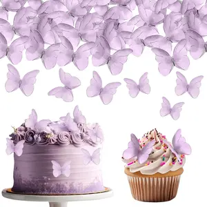 48 Pcs Edible Butterflies for Cake Decorating, Vivid Butterfly Cake Topper Butterfly Cupcake Decorating for Wedding Birthday Anniversary Flower Themed Party Decorating Princess Games (Purple)