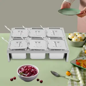 6-Container Stainless Steel Pizza Topping Station with 6 Spoons Dishwasher/Oven Safe 2L Each for Outdoor Party Picnic Home Pizzeria Restaurant Multifunctional &Vegetable Grater swedish slicer Kitchen Utensils Grater with Interchangeable Blade