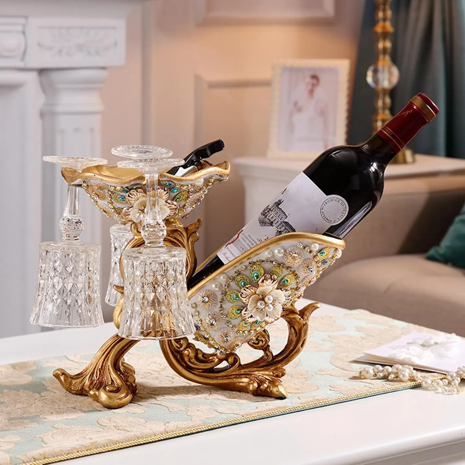 Vintage Countertop Wine Holder,Tabletop Wine Bottle Stand,Decorative Wine Rack for Home Bar Restaurant Club Hotel,Gold