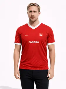Canada National Team Football Rugby V-Neck Sports Wear, 2026 New Model Quick-Dry Jersey, Short Sleeve Training Top, All Seasons Casual Fit
