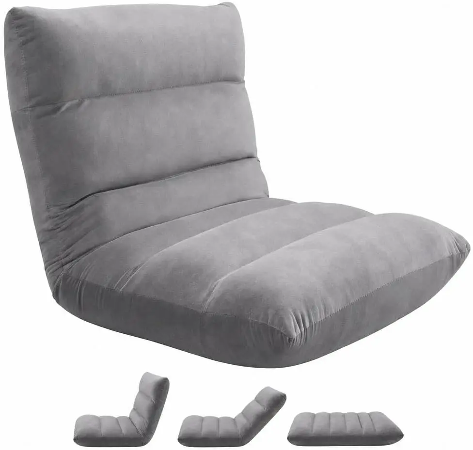 4‑Position Adjustable Folding Floor Chair with Back Support, 5.9" Memory Foam Floor Lounger, Soft Teddy Velvet Gaming & Reading Floor Seat, 300 Lbs Capacity, No‑Assembly Fold‑Flat Chair for Bedroom Living Room