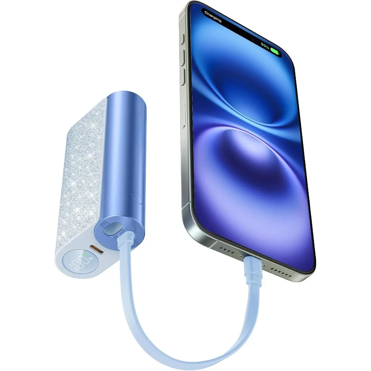 F-MPP04  Compact Portable Charger with Built in Cable(Removable), 10000mAh Cute Power Bank 20W Fast Charging, Sparkling Battery Pack Fashion Travel Accessory Compatible with iPhone 15/14, Android-Blue Aesthetic Lanyard Smartphone