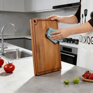 Wooden Cutting Board, 1pc Durable Wooden Chopping Board with Handle, Kitchen Cutting Board for Meat, Cheese, Bread, Vegetable, Fruit, Modern Cutting Board