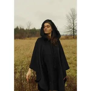 Cotton Hooded Black Cape