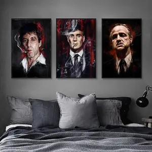 3pcs/set Gangster Film Tony Montana Posters and Prints Canvas Painting Abstract Movie Figure Wall Art Pictures for Living Room Modern Home Decor, Unframed