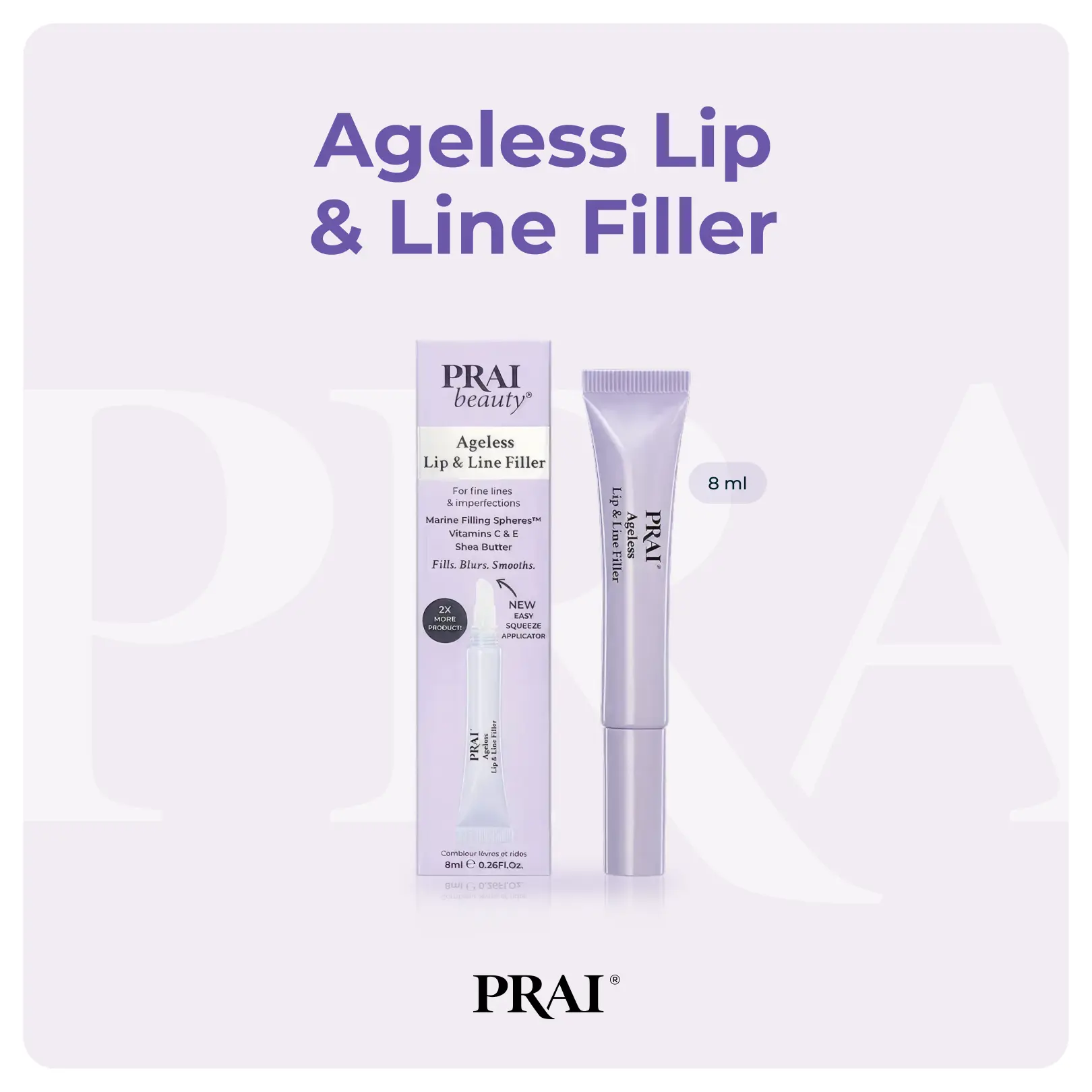 PRAI Beauty Instant Wrinkle & Line Filler - Smoothing, Plumping Creme for Fine Lines, Pores & Imperfections - Marine Filling Spheres, Vitamins C & E, Shea Butter & PRAI Oil - Targets Forehead, Lip Lines & Nasolabial Folds