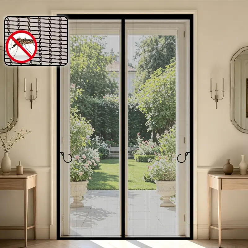 AIYYIPA Casual Contemporary Classic Fabric Anti-Insect Dustproof Mesh Black Screen Door - Magnetic Closure, Thickened Scratch-Resistant, No-Drilling, Hands-Free, Removable Washable Summer Curtain