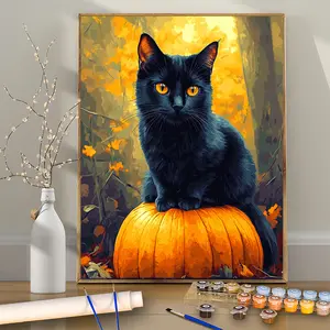 1Pcs Mysterious Sonata of Halloween Black Cat - Beginner DIY Paint by Numbers Kit - 16x20 Inches - Frameless - Color by Number - Handcraft Art Set - Paint by Numbers - Acrylic Number Painting - Ideal for Home Wall Decor and Gifts - Frame Not Included