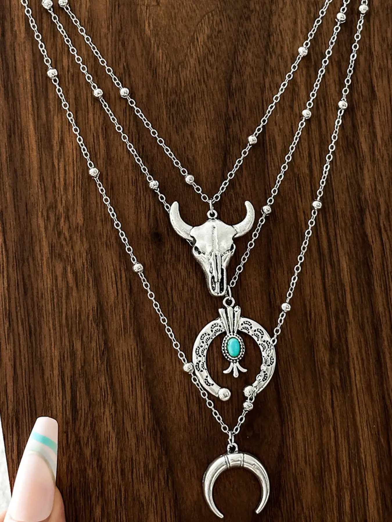 Western Cowboy Necklace Set, Vintage Style Necklace with Bull Head & Horseshoe & Flower & Cactus Pendant, Fashion Jewelry Accessories for Women & Men, Durable Fashion Accessory, Fashionable Accessory