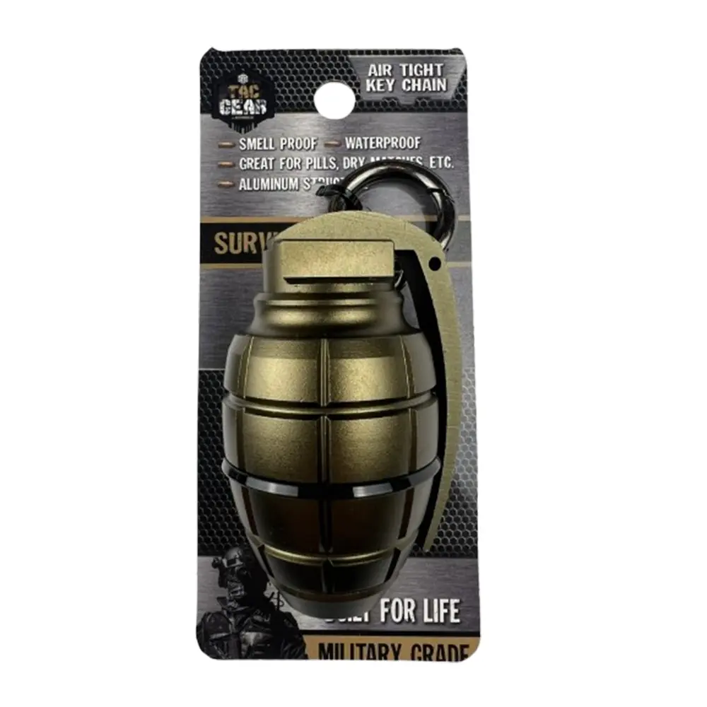 Tac Gear Aluminum Grenade Shaped Air Tight Storage Key Chain, Smell Proof, Water Proof, Dry Storage