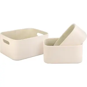 Faux Leather Storage Baskets Bins with  Lining for Organizing, Storage, Gifts, Set of 3 Nesting Shelf Baskets Decorative Storage Boxes for  Organization (Cream White)