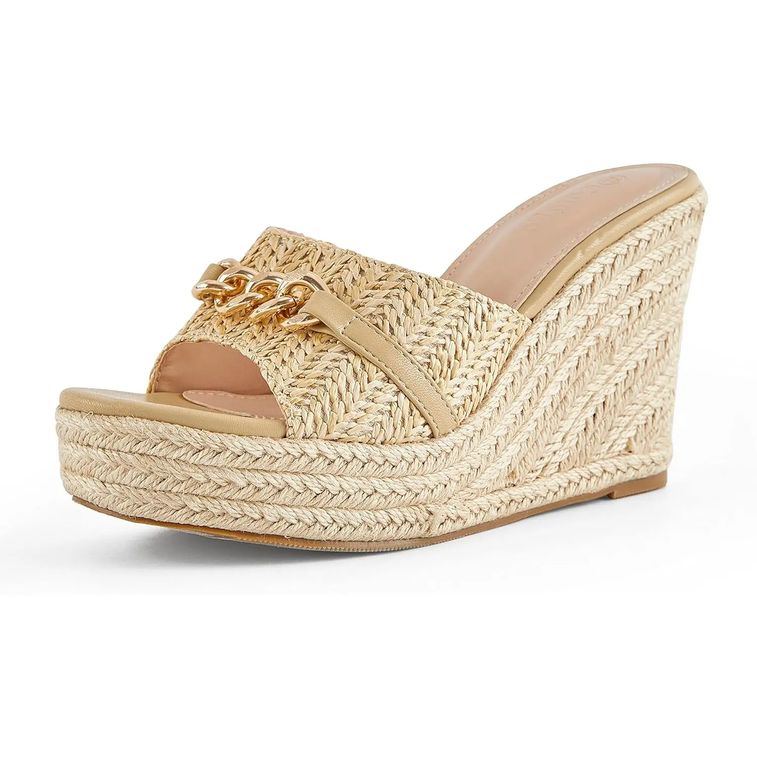 Coutgo Women's Platform Sandals, Espadrille Wedge Heels with Braided Strap and Chain Decor, Comfortable Slip-On Summer Shoes, Wedges, Women's Sandals, Footwear, Casual Comfy Sandals