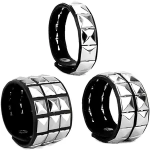 Studded Bracelet Set 3 Pack 80s Cuff Wristband Punk & Goth Leather Bracelets for Men Women Trendy Stack Bangle Halloween Party Gifts