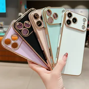 6D Solid color electroplated phone case for iPhone 17 16 15 14 13 Pro Max Plus Protection Protector,Soft exquisite Phone Protector Cover, Shockproof Casing,green black white purple pink Premium Retro fashion case