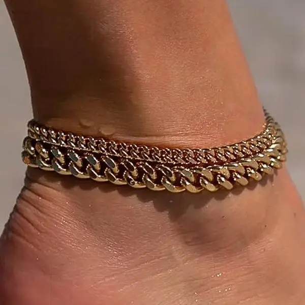 FREEKISS Chunky Cuban Link Chain Anklet for Women Waterproof Adjustable Length 8.5+2 Inch Fashion Chic Accessories Trendy Layered Anklet Set Jewelry Gift Suitable for Summer Beach Vacations Outdoorfun summerwins