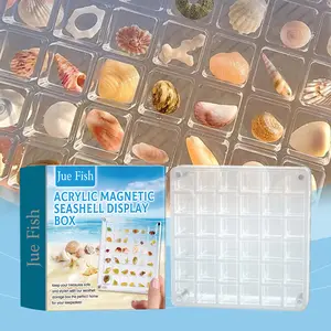 Jue Fish Acrylic Magnetic Shell Display Box, Display Decorative Shells Multi-Functional Transparent Box
