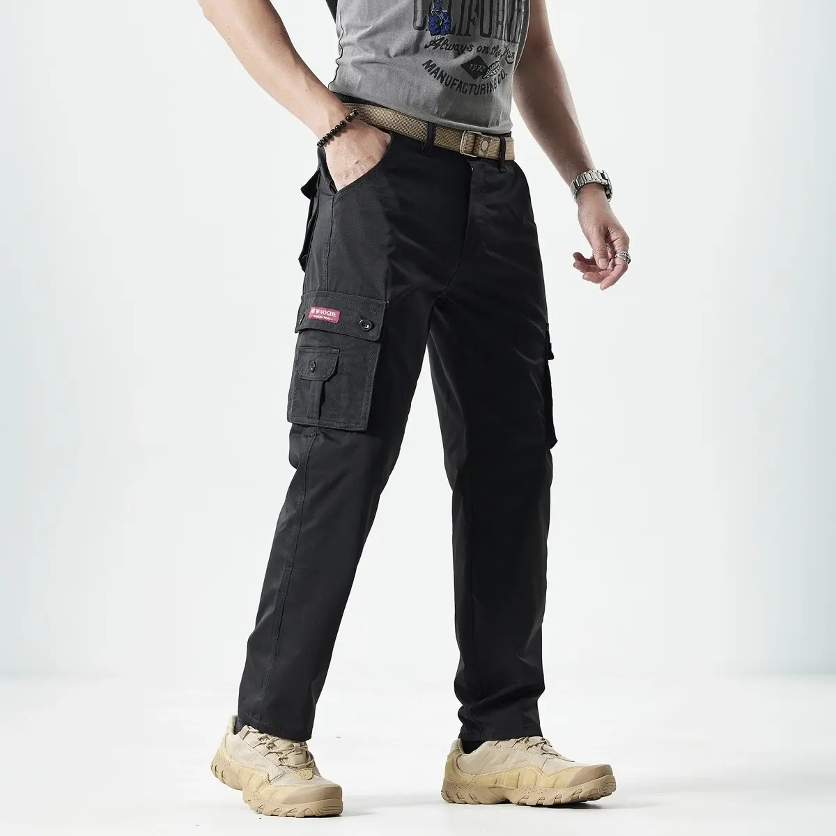 Men's Fitted Cut Plain Solid-Color Straight-Leg Utility Khakis, Multiple Pockets Casual Comfy Trouser, Below Ankle All-Seasons Bottoms, Ideal Father's Day Gift, Pants