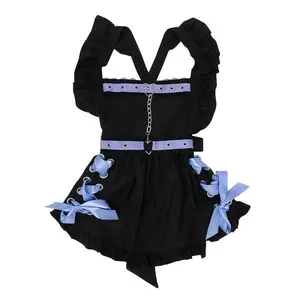 Love Punk Black Purple Lolita Ruffle Apron