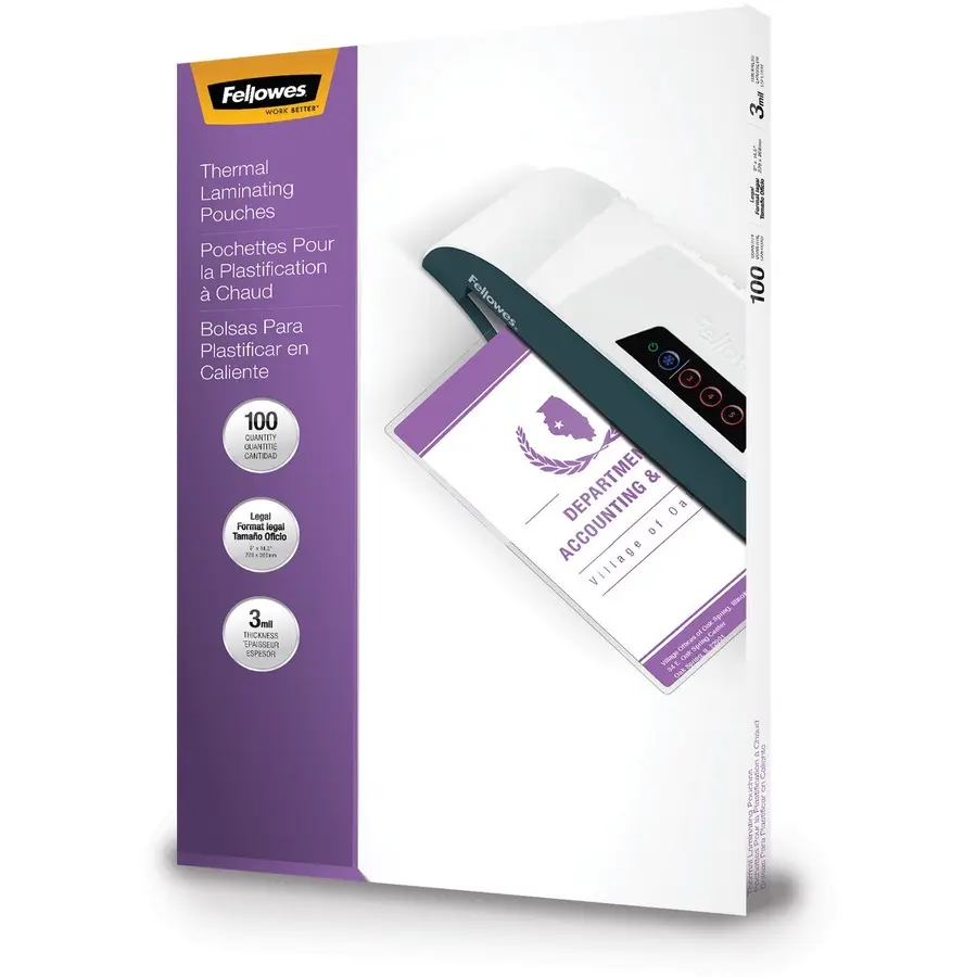 Fellowes 100 pk 9"x14.5" 3 mil Laminate Pouch 2 Slot