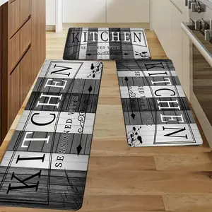 Kitchen Mat, 3 Counts/set Wood Grain Pattern Kitchen Rug, Non-slip Kitchen Floor Mat, Decorative Carpet for Home Kitchen Living Room Bedroom
