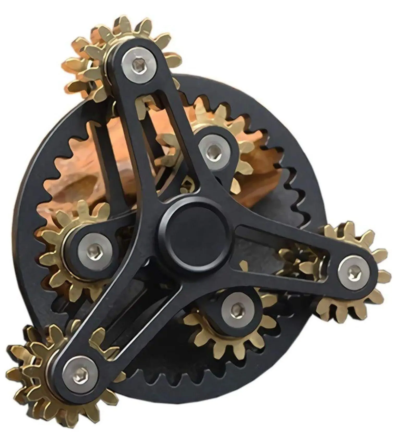 Solid Brass Patina Fidget Spinner with Gear Linkage - 13 Bearings, 3.15 in Diameter, 120 g Metal EDC Stress Relief Toy for ADHD Focus, Anxiety Sufferers (Black)