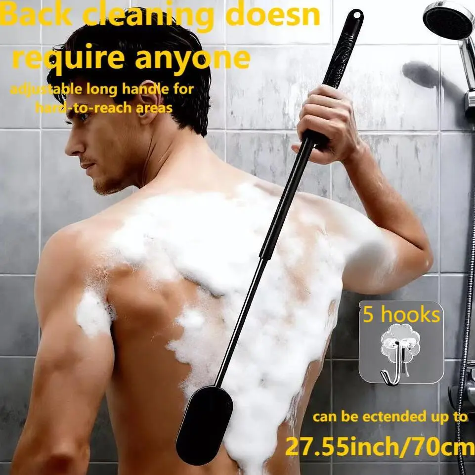 27.5-inch Adjustable Handle Bath Brush - Personal Shower Accessory with Silicone Head, Dual Exfoliating & Massaging Functions, Long Handle, Soft-Rough Texture, Non-Electric for Full Body Use