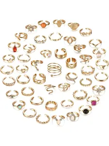 48Pcs Open Toe Rings Set for Women Men Adjustable Vintage Retro Knuckle Ring Bohemian Toe Finger Tail Ring Beautiful Rings Summer Beach Foot Jewelry Ring Sets 14K Gold Plated Toe Ring Unique Rings