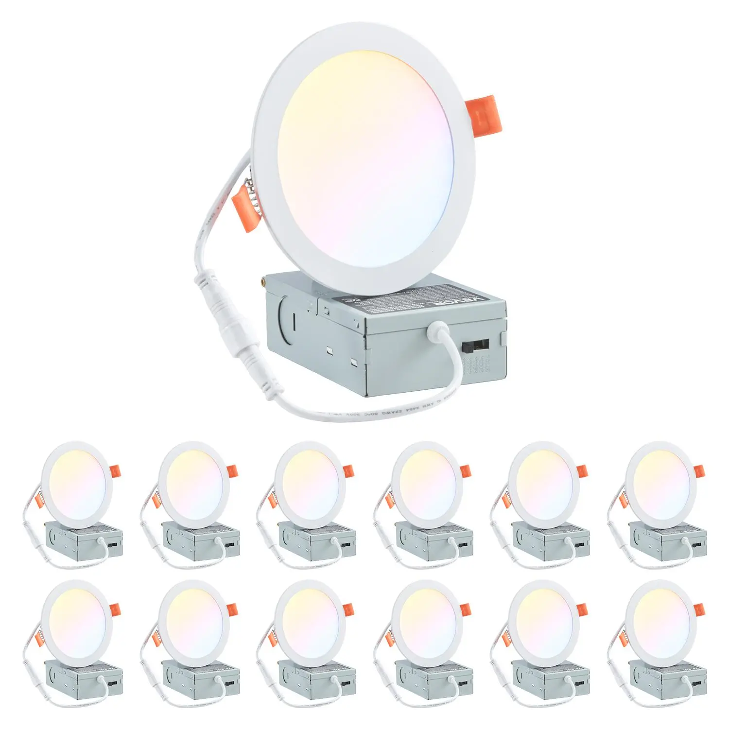 【Summerfinds】VEVOR 12 Pack 6 Inch LED Recessed Ceiling Light,  , 5CCT, Canless Wafer Downlight with Junction Box, 2700K/3000K/3500K/4000K/5000K Selectable, 1100 LM High Brightness 12W 120V, for Indoor Home Lighting