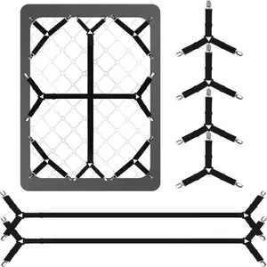 6 PCS Secure Fitted Sheet Straps for Full Size Bed, Adjustable Elastic Sheet Clips Fasteners Holders for Corners, Enhance Your Sleeping Experience (Black)