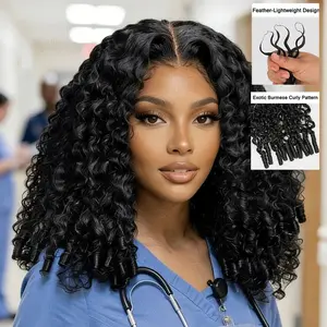 [NEW IN] GOULUS Burmese Curly Crochet Hair Pre-Separated Feather Human Hair Bundles with Invisible Miracle Knots Natural Black Color 4–5 Packs for Full Head Multiple Curly & Wavy Textures Soft Lightweight No Tangle No Shedding Hair Extensions