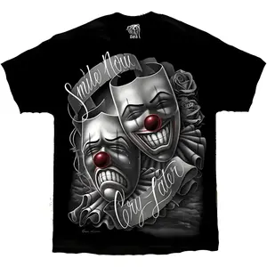 😈🔥 DGA "Smile Now Cry Later" Graphic T-Shirt for Men & Women| Chicano Lowrider Streetwear Tee| Vintage Y2K Urban Art Graphic Shirt| Oversized 100% Cotton Crewneck Tee| Tattoo Culture Inspired Summer Outfit| TikTok Viral Streetwear Fashion Top