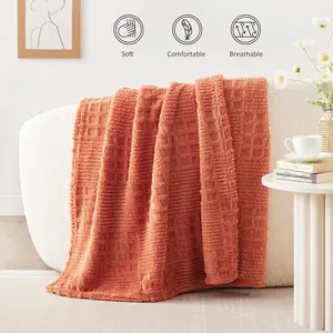 Fleece Throw Blanket for Couch or Bed - 3D Waffle Patchwork Pattern Jacquard Decorative Blankets - Cozy Soft Fuzzy Flannel Blanket Suitable for All Seasons