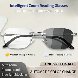 Auto-Adjusting HD Reading Glasses,Stylish Rimless Computer Readers, Anti UV Eyeglasses