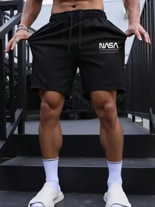 Men's Letter Pattern Knitted Shorts, Quick-Dry Lightweight Training Shorts with Pockets, Stylish Casual Summer Wear for Daily