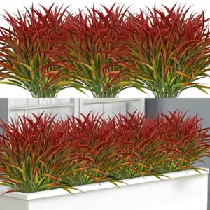 16pcs Artificial Plants Outdoor Fake Grass Greenery Stems UV Resistant Faux Plastic Plants Shrubs for Spring Summer Garden Pathway Window Box Farmhouse Front Porch Home Decor Decorative Fake Greenery