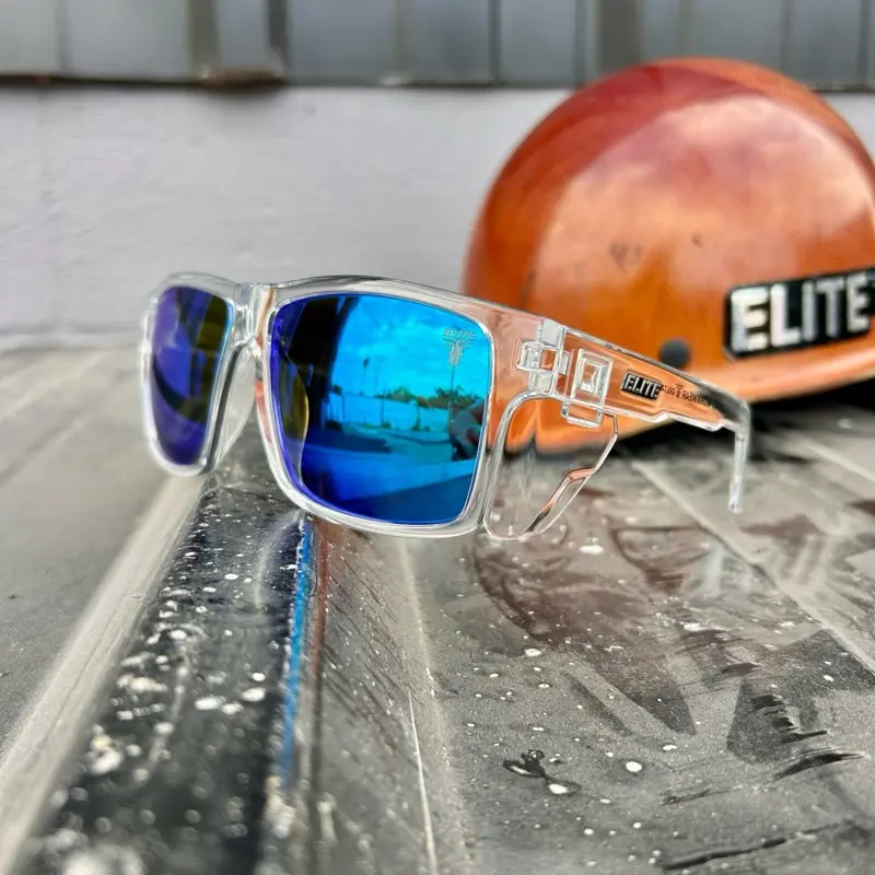 Elite Delta – ANSI Z87.1 Safety Glasses (Clear Frame + Blue Mirror Lens)
